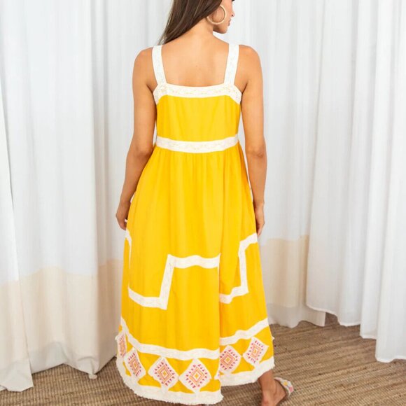 Anannasa HARPER Embroidery Boho Dress Patchwork Lace Trim M - Picture 3 of 4